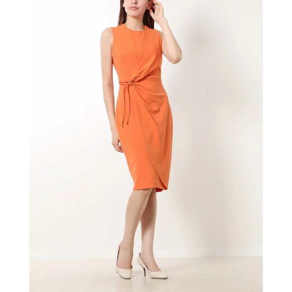 Petite Size 4P NEW Calvin Klein Elegant Faux Wrap Meadow Green Sheath Dress - Picture 6 of 7